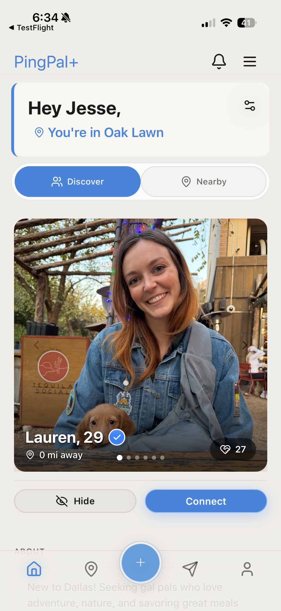 PingPal Discover screen